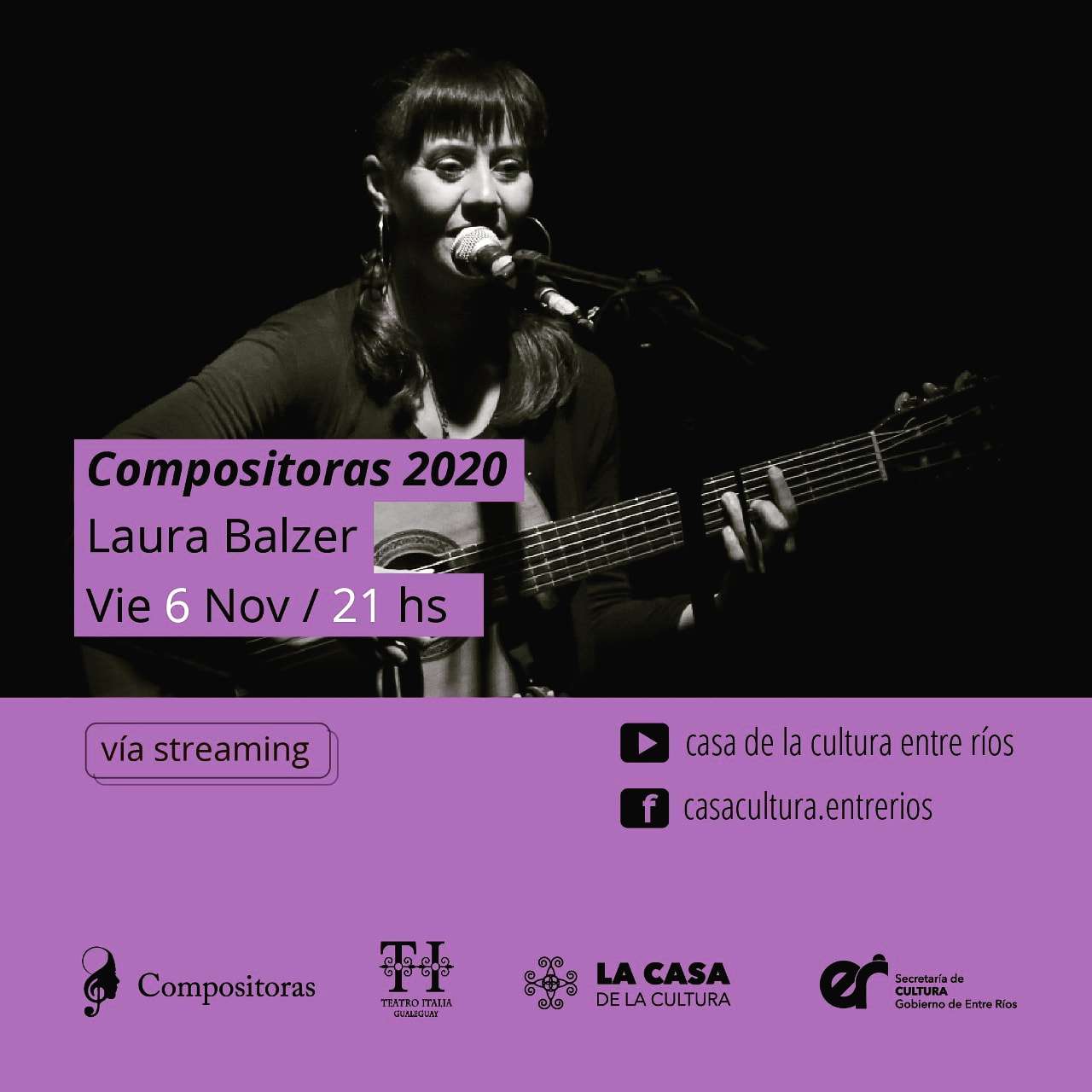 Laura Balzer dará un show organizado por la Casa de la Cultura