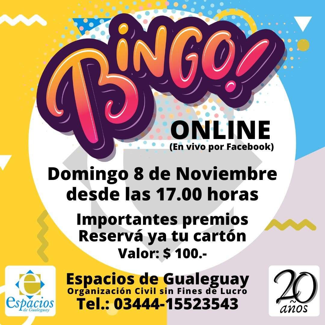 Espacios de Gualeguay realizará un bingo virtual