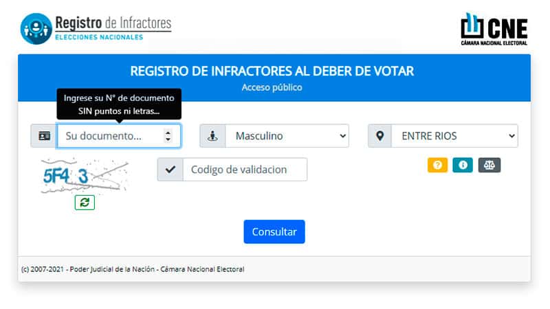 Habilitaron el Registro de infractores para quienes no votaron en las PASO