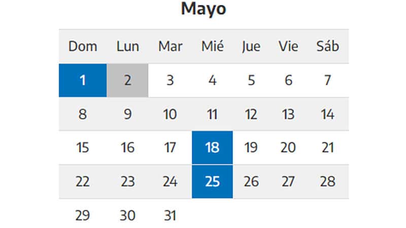 Mayo se viene con tres feriados