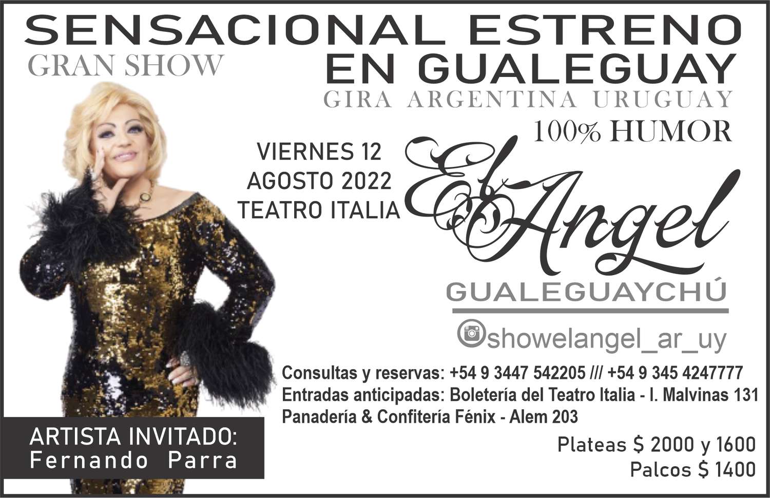 El Ángel, icono del humor argentino en Gualeguay llega al Teatro Italia