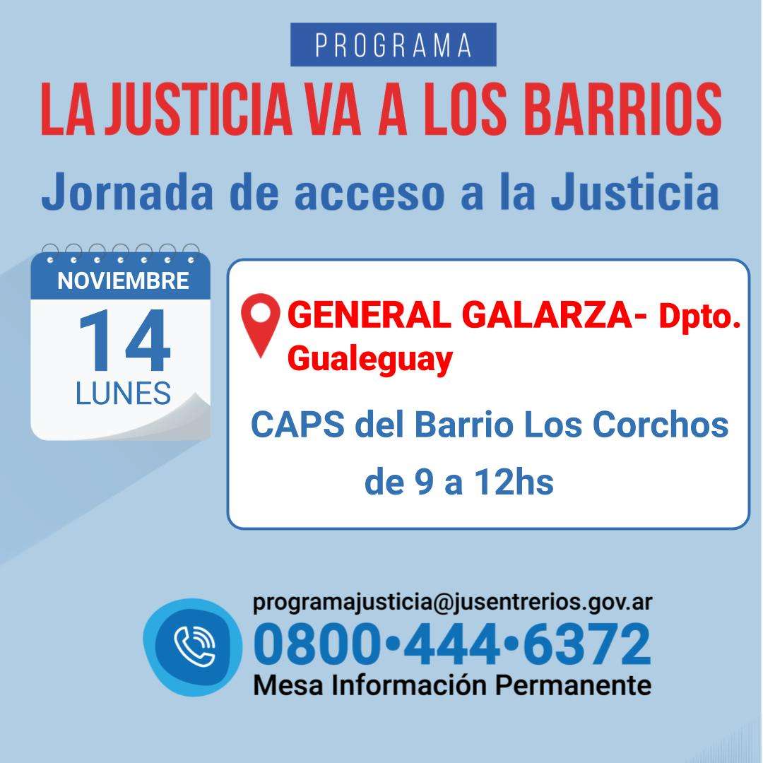 “La Justicia va a los Barrios” llega a General Galarza