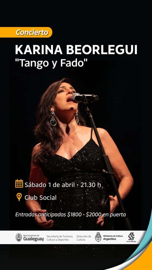 Esta noche, 21,30 hs., el Club Social inicia su Ciclo Cultural 2023
Karina Beorlegui ofrecerá un concierto de “Tango y Fado”