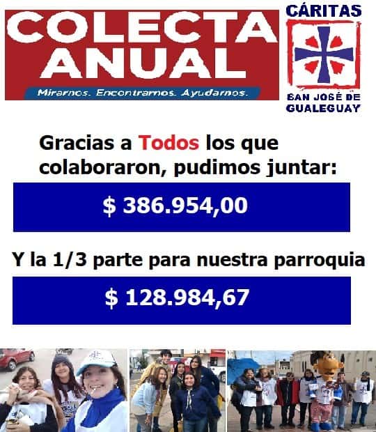 Cáritas San José, Gualeguay, agradece a toda la comunidad  por su compromiso solidario