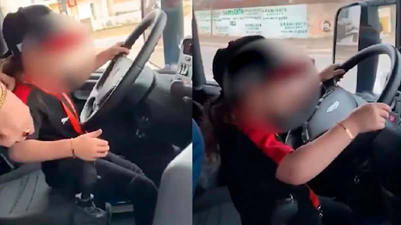 Niño de 7 años manejó un camión mientras era alentado por dos adultos: video