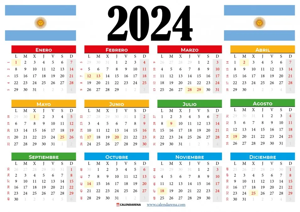 Feriados 2024 el calendario completo en Argentina, con fines de semana